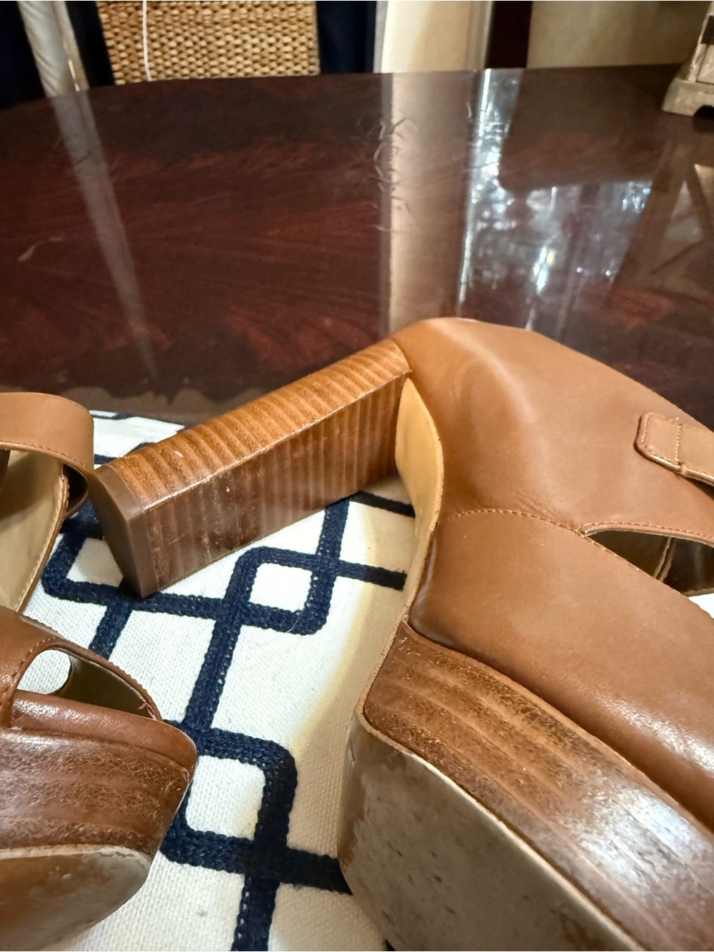 Michael Kors Classic Tan Leather Peep-Toe Platform Heels - Picture 10 of 10